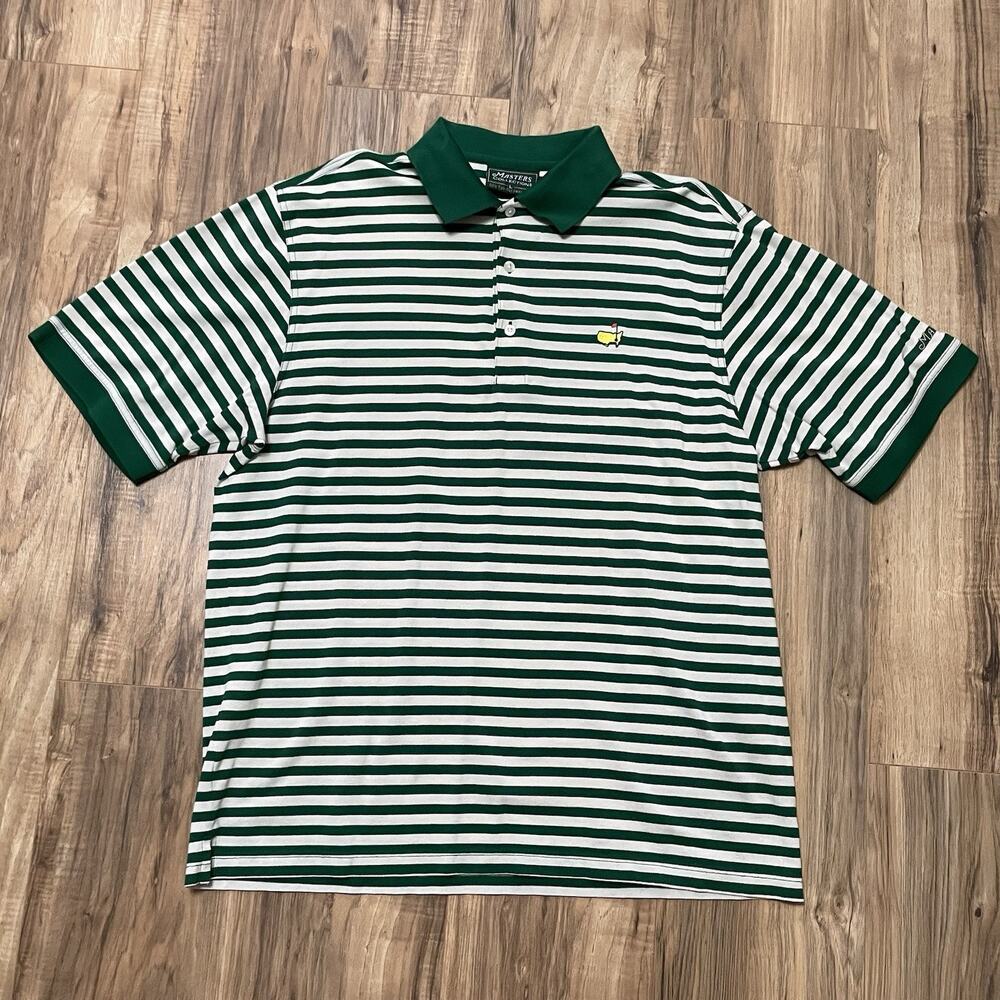 Masters Collection Golf Polo Shirt Men's Large 60s Two Ply Green White Striped